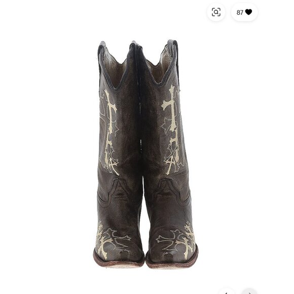 Distressed Leather Boots with embroidery, size 8, Circle G - Picture 2 of 5